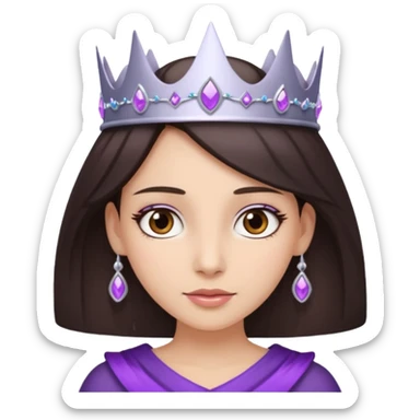 brunette and brown eyed queen with silver and purple crown sticker