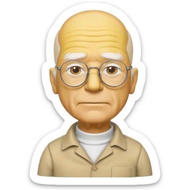 A 3D cartoon close-up of Grandpa Abe Simpson, yellow skin, bald head with side tufts of white hair, glasses, wrinkled face, beige shirt with collar, soft yellow lighting, cinematic Memoji-style portrait consistent with other Simpsons family members. sticker