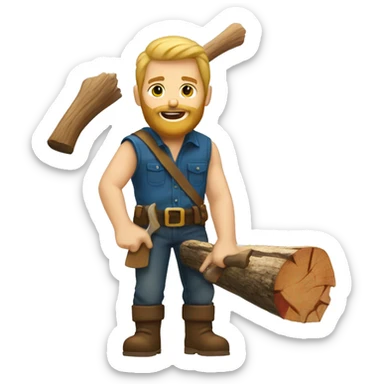 white man lumberjack with beard blond hair chopping firewood sticker