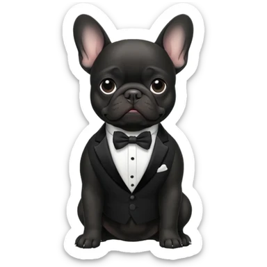 Black french bulldog wearing a tuxedo sticker