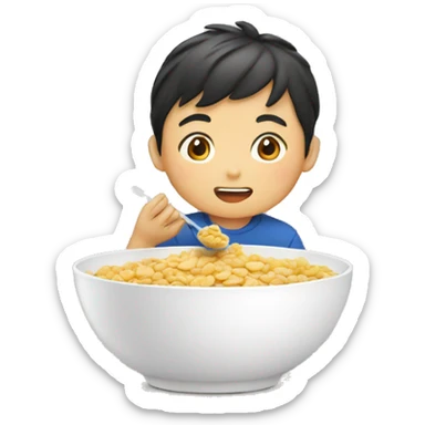 Asian boy eating cereal sticker