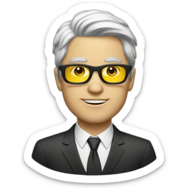 white man with yellow tinted glasses and black hair wearing a suit  sticker