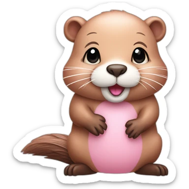 light pink fur cute beaver with big tail sticker