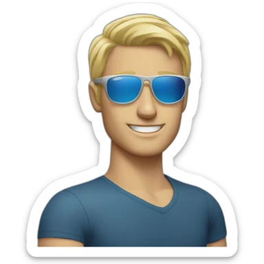 Blonde man wearing oakleys with blue lenses sticker