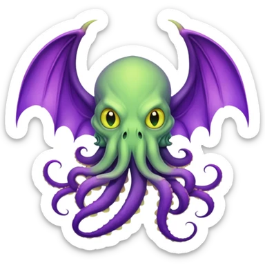 light green Cthulhu with purple bat wings and purple gradient tentacles. Yellow eyes sticker
