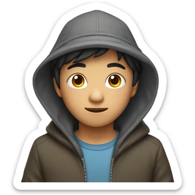 asian boy with hat and hoodie sticker