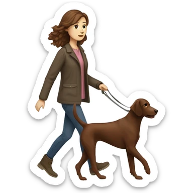 Brown haired woman walking pudelpointer sticker