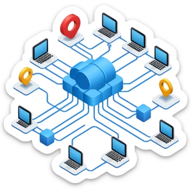 create an isometric analogous to showcase ease of workflows and integrations with AI, so like show lots of lines to exemplify workflows sticker