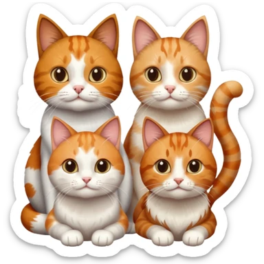 3 cats different colours including brown tabby and white, light patchy calico, and ginger and white sticker