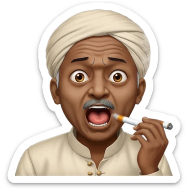 Emoji of Indian Gentleman named Delroy crasto absolutely screaming and foaming at the mouth while smoking through eyes sticker