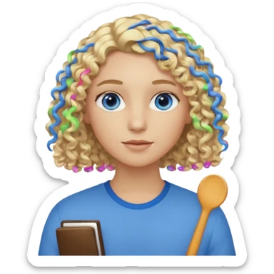 Curly blond blue eyes. Long hair cool beige blond. Longer hair beige ash blonde. sticker