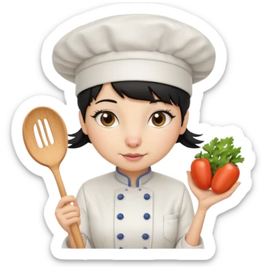 A rat that looks like a female with a fringe and chefs hat black hair sticker