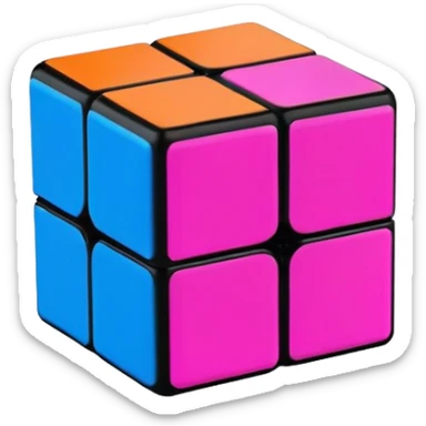 A 3x3 Rubik's Cube with neon bright colors: electric blue, hot pink, neon green, neon yellow, neon orange, bright purple, minimalist iOS emoji style sticker