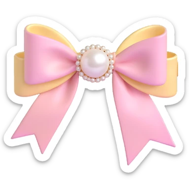 elegant bow with pearls and gold Chanel logo, glossy, pastel colors sticker