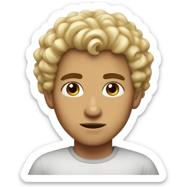 dark brown eyes, very very curly blonde short hair guy, serious face, tan skin sticker