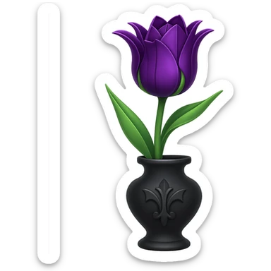 Add a gothic vase under the goth tulip in the style of apple emojis, keeping the background transparent. The style should mimic the apple emoji aesthetic with clean, colorful, and smooth shading typical of apple emojis. sticker