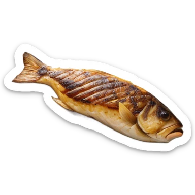 grilled fish fillets with brown butter sauce on white plate sticker