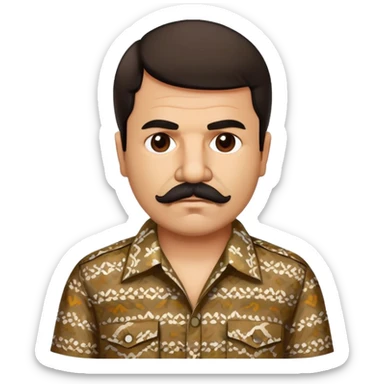 Mexican drug lord El Chapo with mustache and patterned shirt sticker