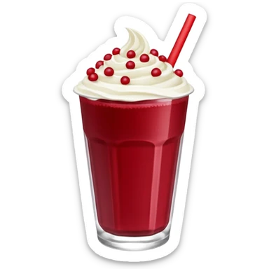 crea una bebida de red velvet con bolitas de yogurt como topping en vaso de plastico con popote, el topping no es crema, son poppings de yogurt sticker