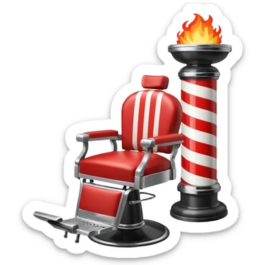 barber pole with fire and a barber chair sticker