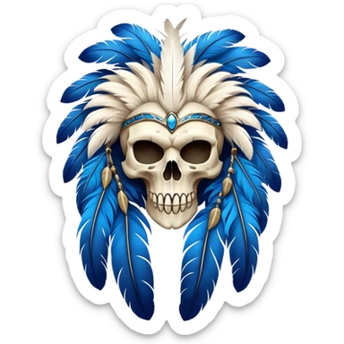 Furry Fakémon-Pokémon-animal-creature with a skull mask, and a feather-mane-collar, and blue feathers, (full body) sticker