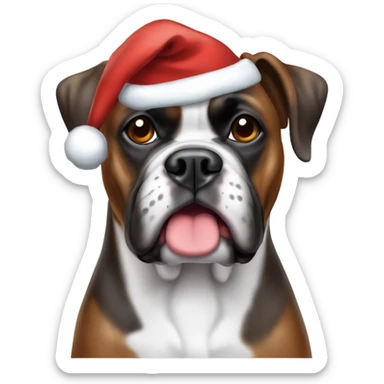 Brindle boxer dog wearing Christmas hat sticker