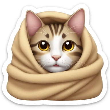 cozy tabby cat wrapped in blanket sticker