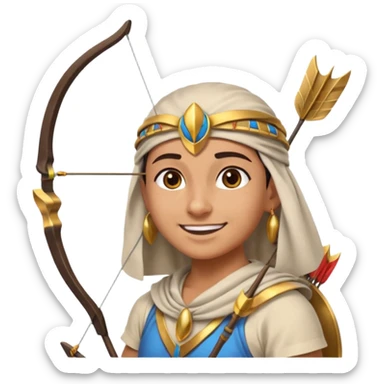 Emoji portrait of an Egyptian archer. Headcloth, bow and arrow, focused expression. sticker