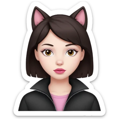 my hair is dark brown almost black, reaching my underarm. the haircut is wolfcut, pretty lasher hut not thick. slightly pink lips. sticker