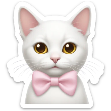 A white cat wearing a light pink bow sticker
