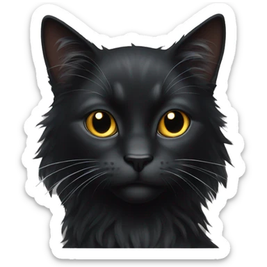 black cat domestic long-haired with white spot on the mouth sticker