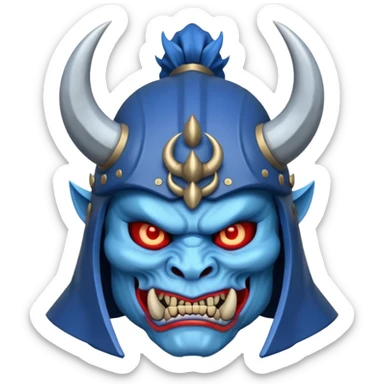 blue oni with samurai helmet face sticker