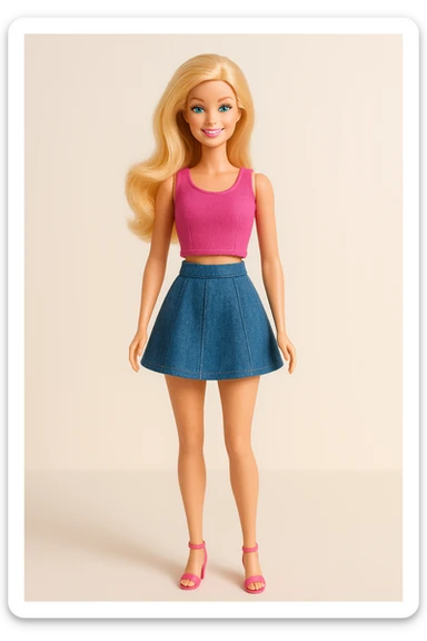 classic blonde Barbie doll, full body, iconic style, cheerful expression, modern fashion, soft lighting sticker