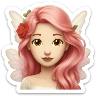 Beautiful, peony, fairy, light beige, long red hair, big wings, fair skin sticker