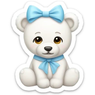 White teddy bear with a light blue bow  sticker