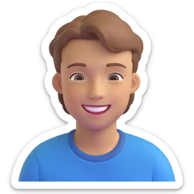 smiling young man with light brown hair, subtle 3D effect, neutral background, high resolution, no text sticker