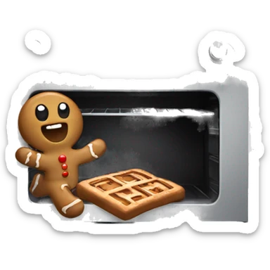 Oven with gingerbread man trying to escape  sticker
