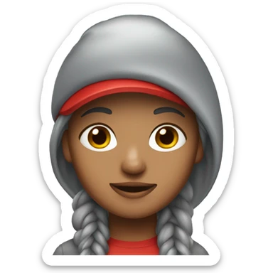 A girl who dyed her hair grey wearing a red cap backwards sticker