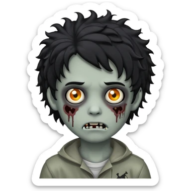 boy zombie with curly black hair emo grey skin make the emoji look like this one 🧟 sticker