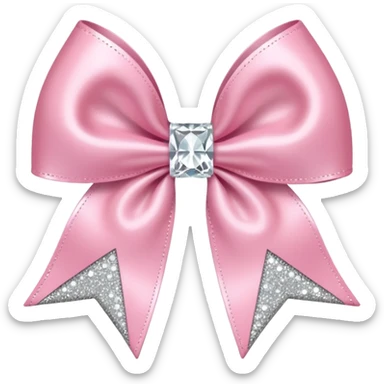 Cutesy pink bow emoji. Shiny baby pink satin ribbon. It's silver glitter sparkles on it. Shiny with rhinestones and shadowed to look three-dimensional sticker