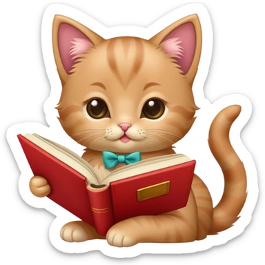 a kitten with a bow reading a romance book sticker