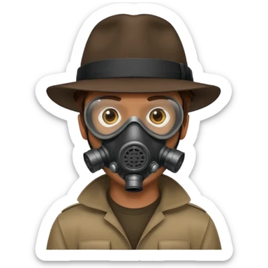 Male Hacker with a fedora with brown hair wearing a gasmask sticker