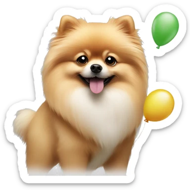 Pomeranian holding birthday baloons sticker