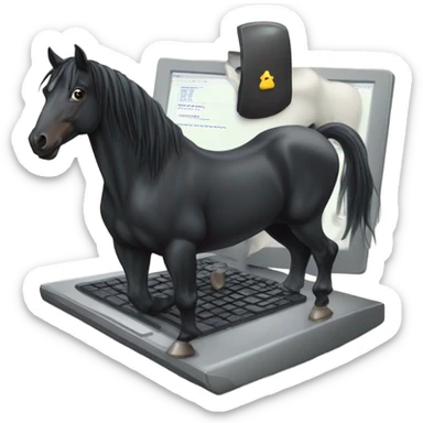 A black horse programming on a computer. sticker