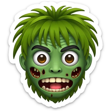 Faça um emoji de zumbi versão iPhone e faça uma zumbi com cabelo longo e preto e com franja. sticker