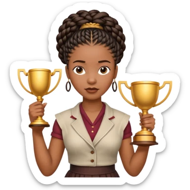 generate an emoji for this phrase, Start strong to earn trust and be noticed. End strong to be remembered. make it a black woman in braids updo looking determined with a script in hand and a trophy sticker