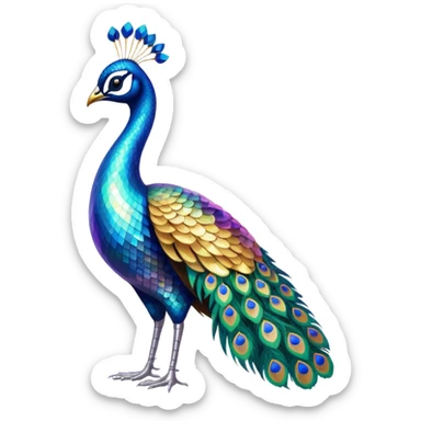 Holographic iridescent sparkly futuristic peacock  sticker