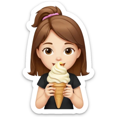brown haired girl slurping vanilla ice cream cone happily wearing black shirt  sticker