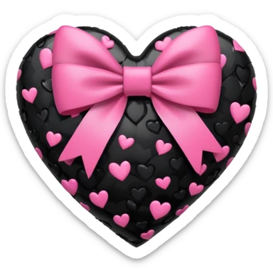 glossy broken black heart with a pink bow and heart pattern on the bow sticker