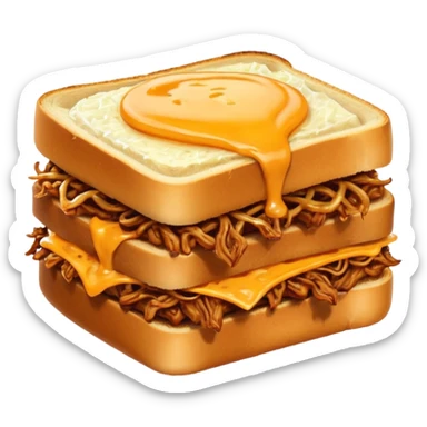 BBQ pulled pork frisco melt on texas toast with crispy onions, no egg on top sticker